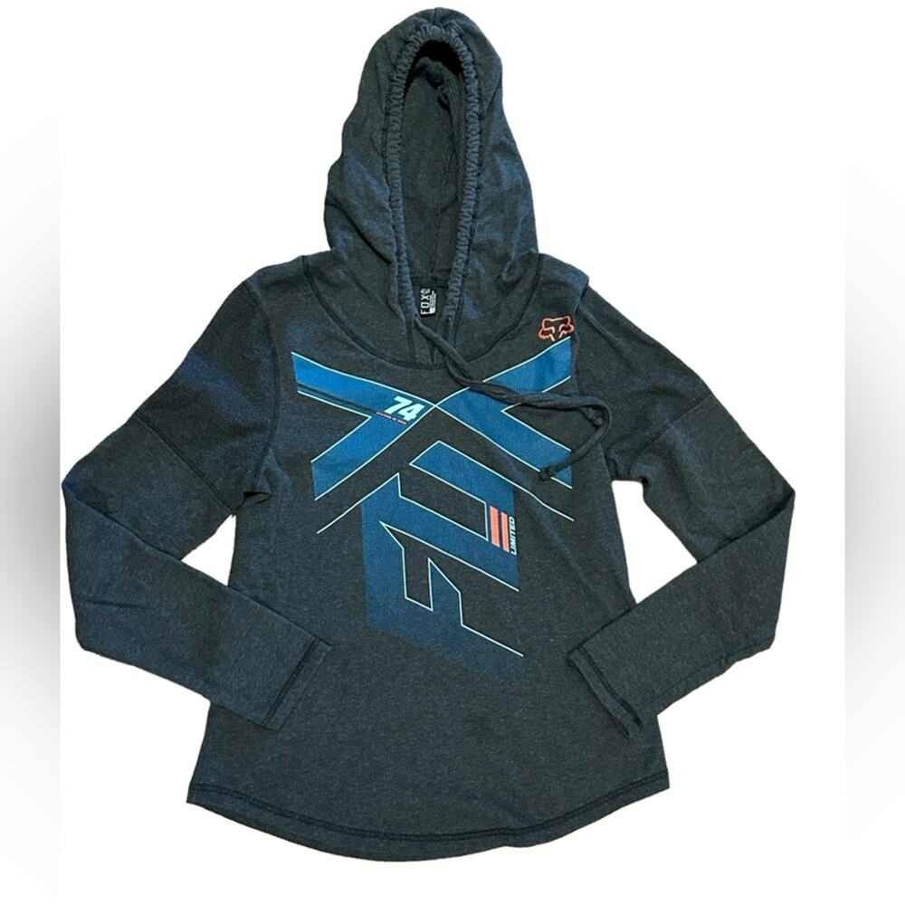 Fox Adult Small Charcoal Gray Waffle Weave Long Sleeve Logo Hoodie